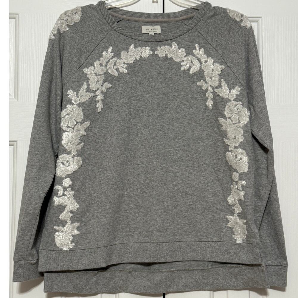 Lucky Brand Women's Embroidered Long Sleeve Crewneck Sweatshirt, Size L